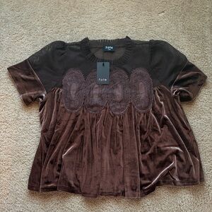Brown velvet and mesh shirt, size large NWT
